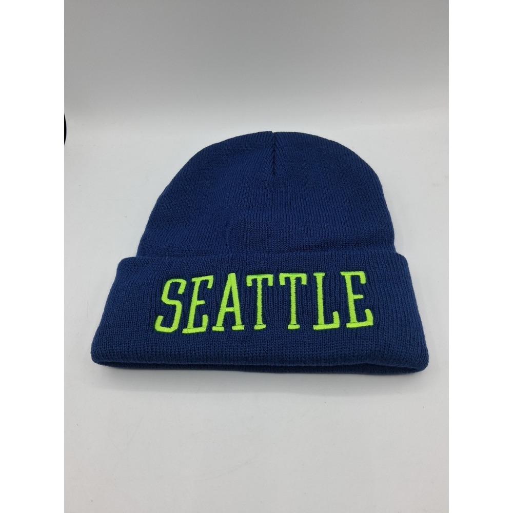 Seattle Beanie Knit Hat Blue Lime Green Seahawks Colors Cuffed Watch Cap NEW